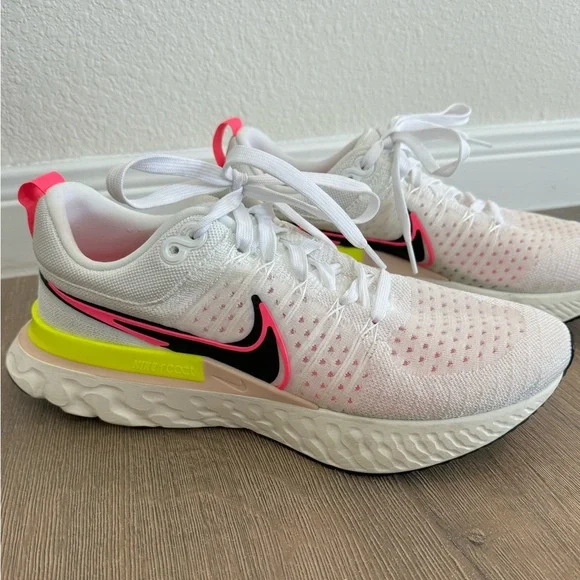 Nike React Infinity Run Flyknit Neon Yellow Pink White Mens